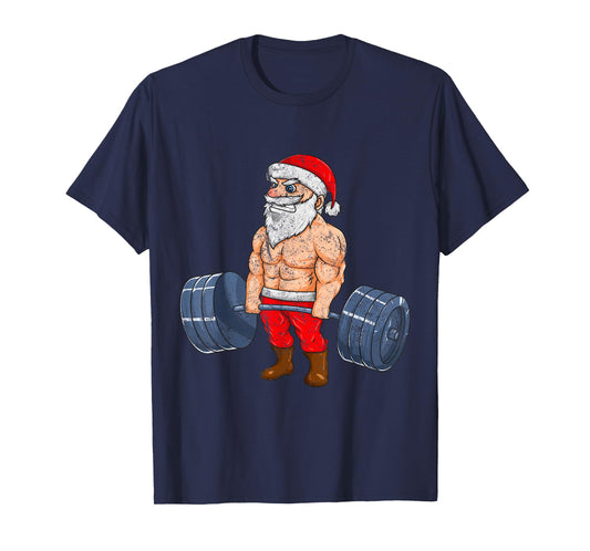 Vintage Santa Weightlifting Bodybuilder Muscle Fitness T-Shirt