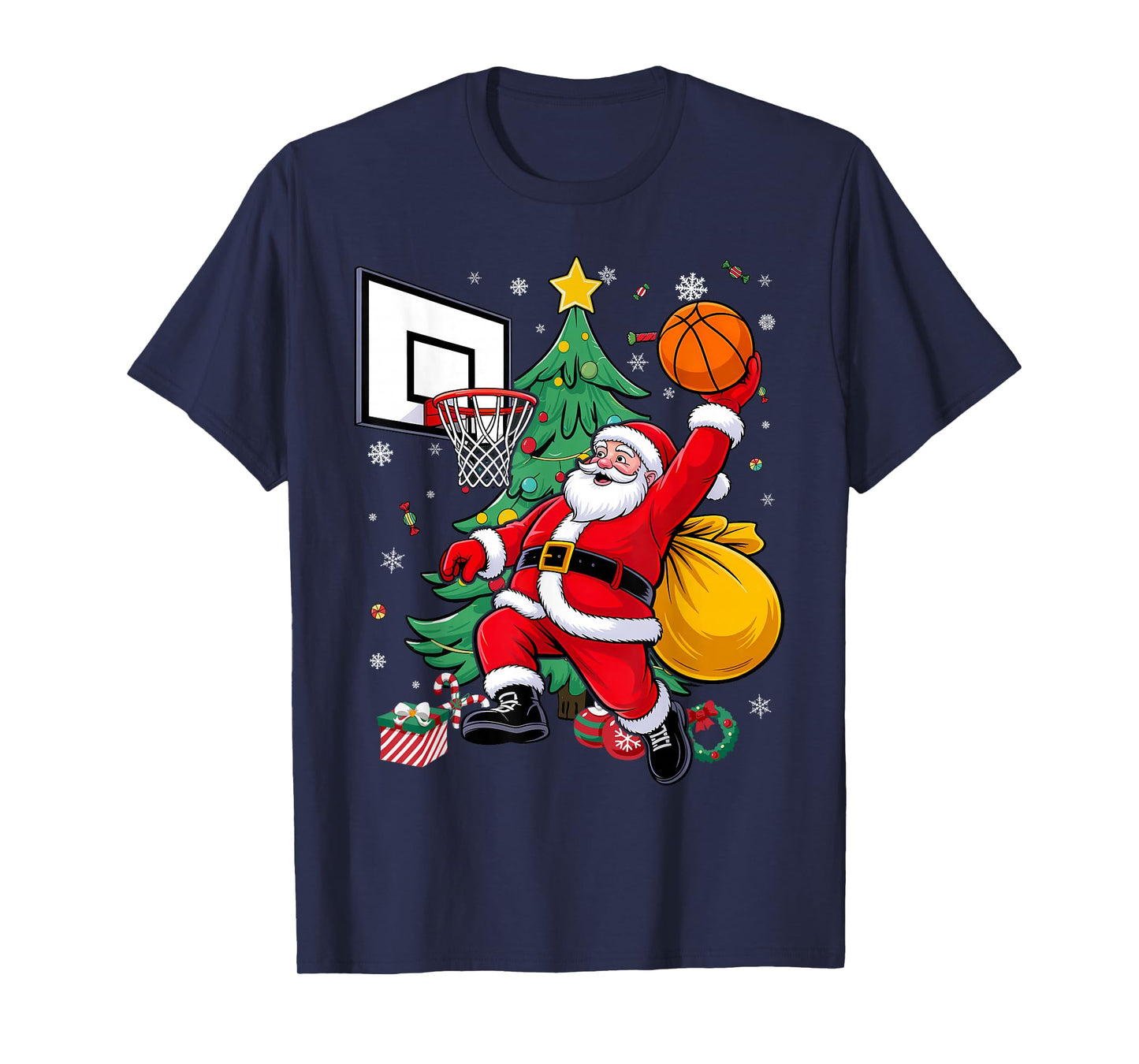 Santa Basketball Christmas Xmas Dunking T-Shirt