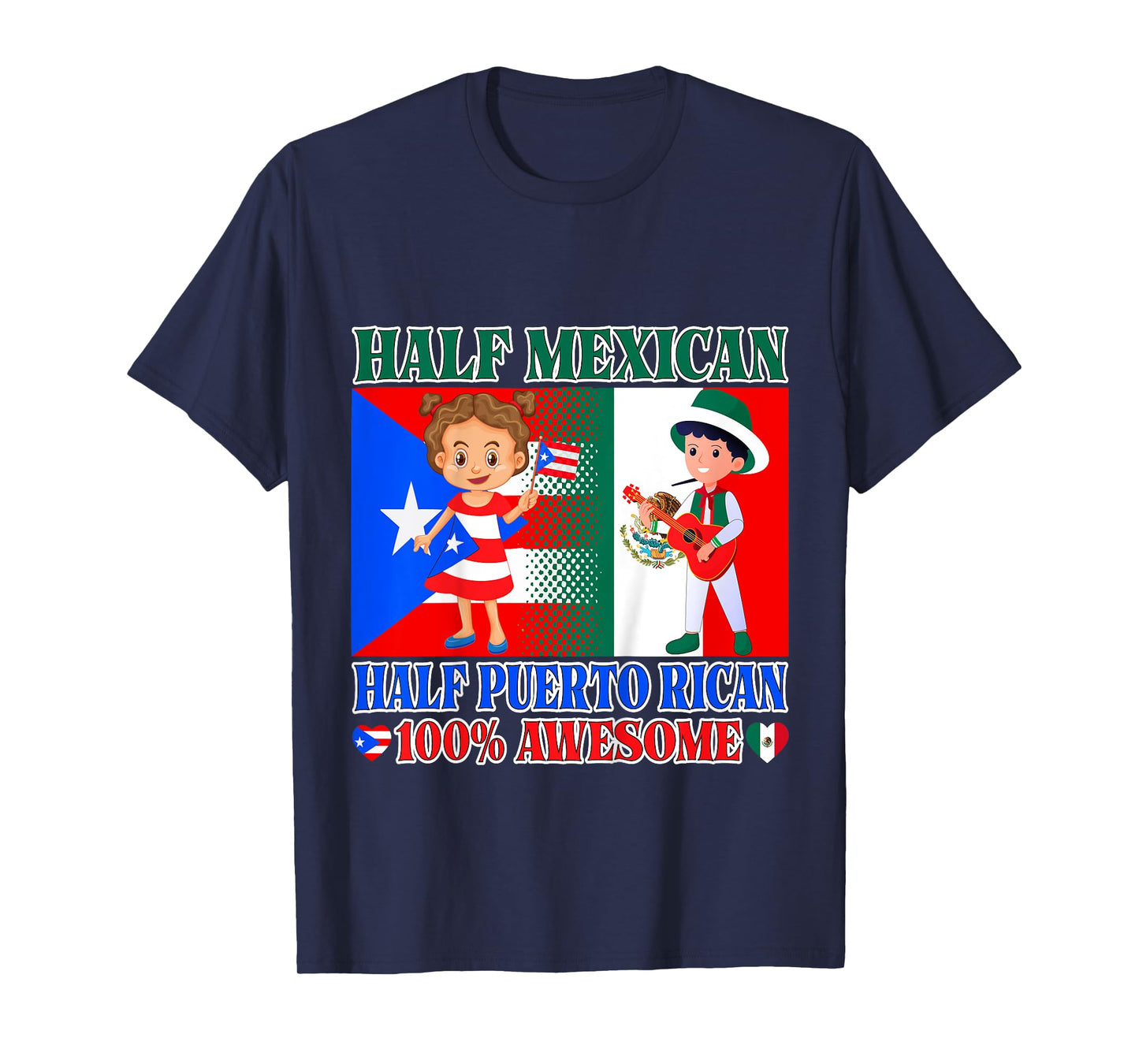 Kids Half Mexican Half Puerto Rican Mexico Flag Toddler Girl Boy T-Shirt
