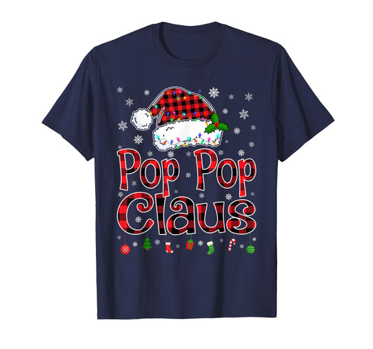 Pop Pop Claus Christmas Lights Xmas Pajama Matching Family T-Shirt