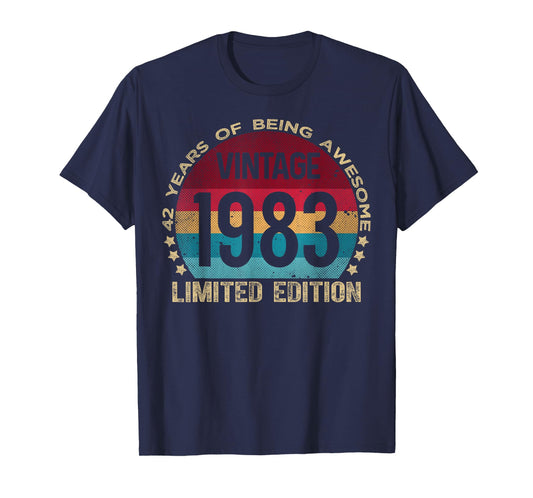 Retro Birthday Shirts For Men and Women HH 2025 42 Year Old Vintage 1983 Limited Edition 42nd Birthday T-Shirt Black Unisex-Adults Size Small Crew Neck Short Sleeve Classic Fit T-Shirt