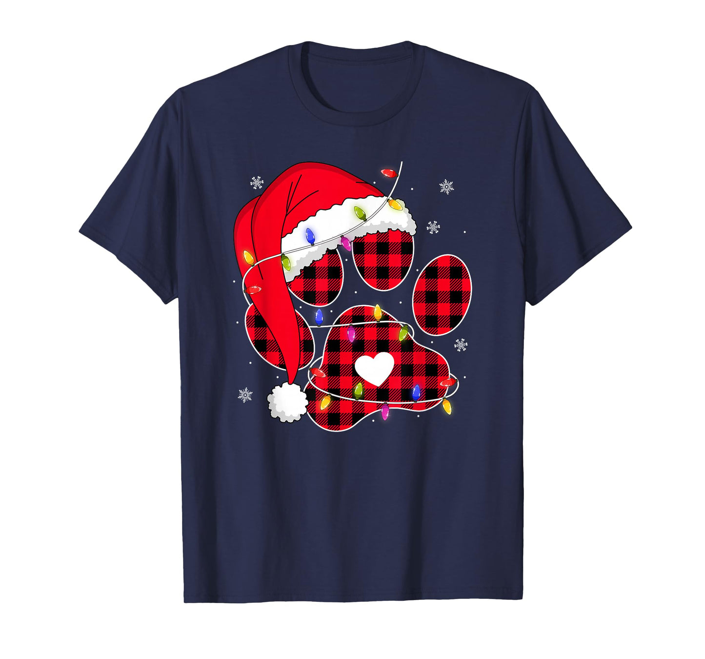 Buffalo Plaid Christmas Dog Paw Santa Puppy Dog Lover Xmas T-Shirt