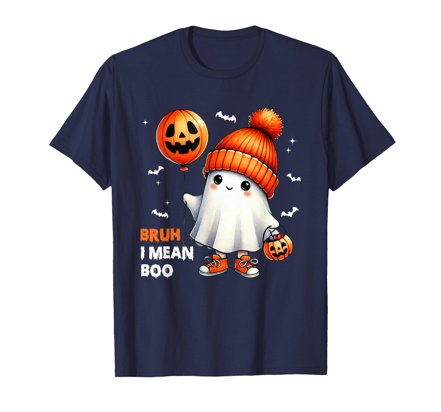Halloween Bruh I Mean Boo Ghost Skull Pumpkin Boys Kids Men T-Shirt