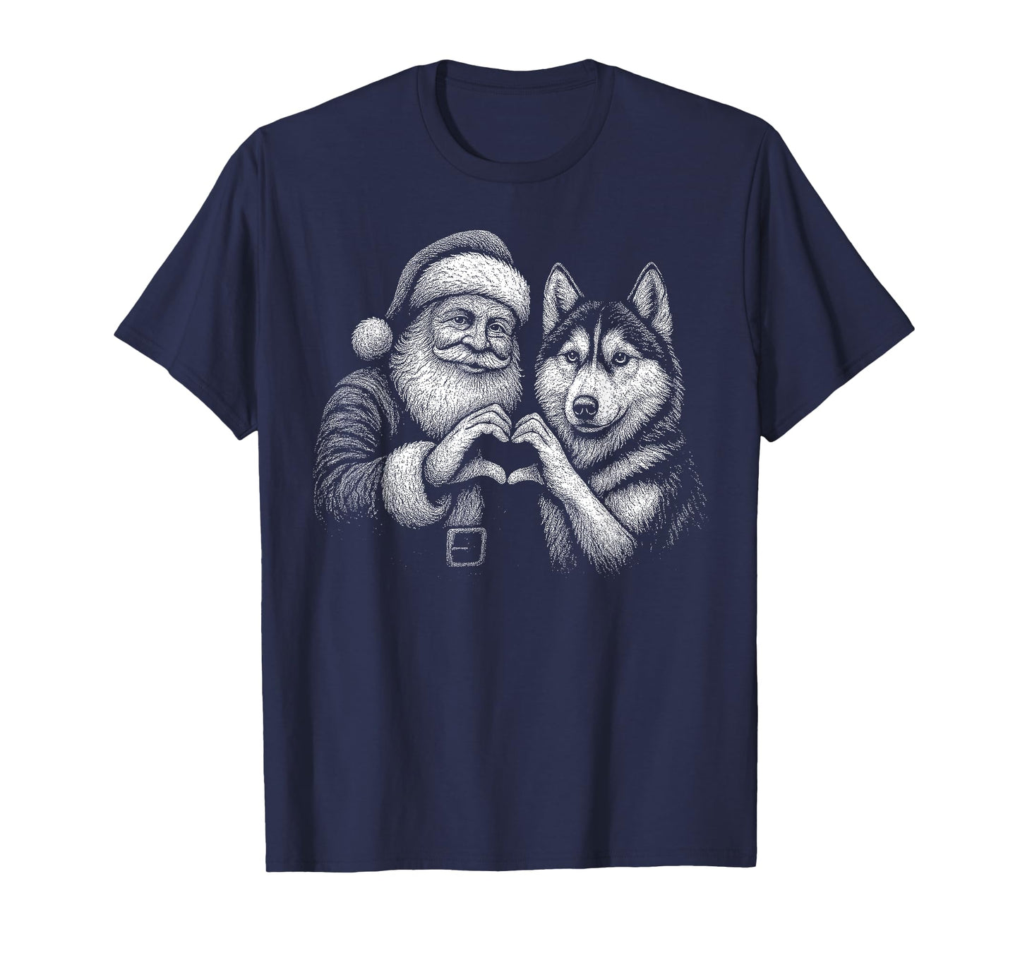 Husky Santa Claus Heart Shape Christmas Dog Lover T-Shirt