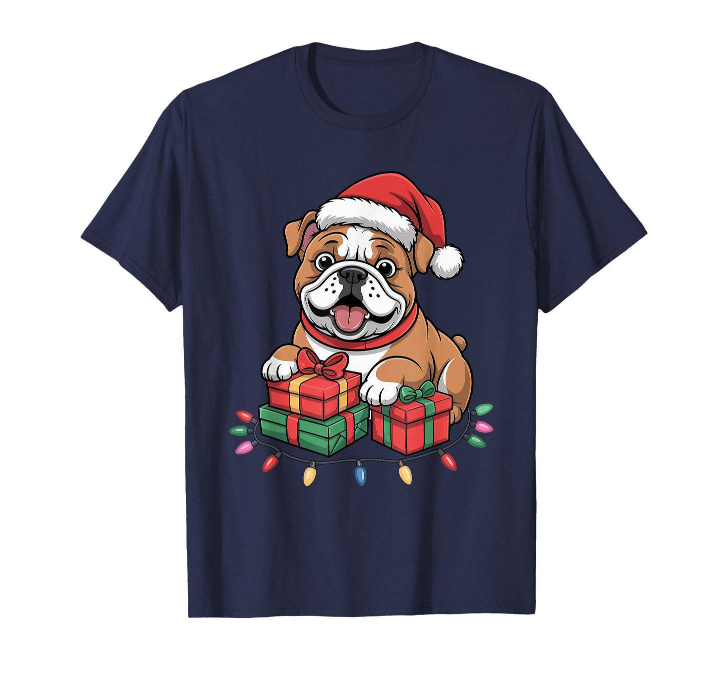 Cute Bulldog Santa Hat Christmas Xmas Dog Lovers Holiday T-Shirt