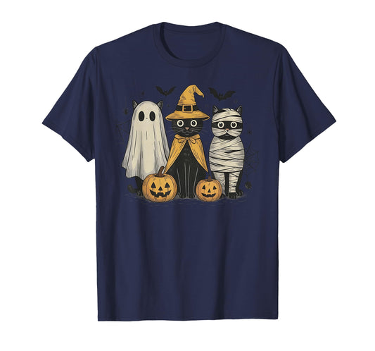 Black Cat Witch Ghost Scary Halloween Pumpkin Men Kids Gifts T-Shirt
