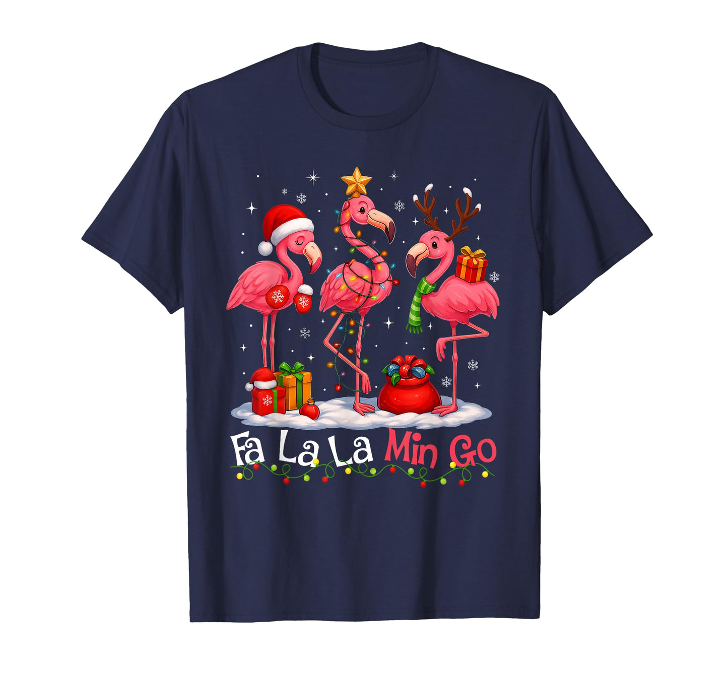 FA La La La Mingo Flamingo Christmas Xmas Light Gift Women T-Shirt