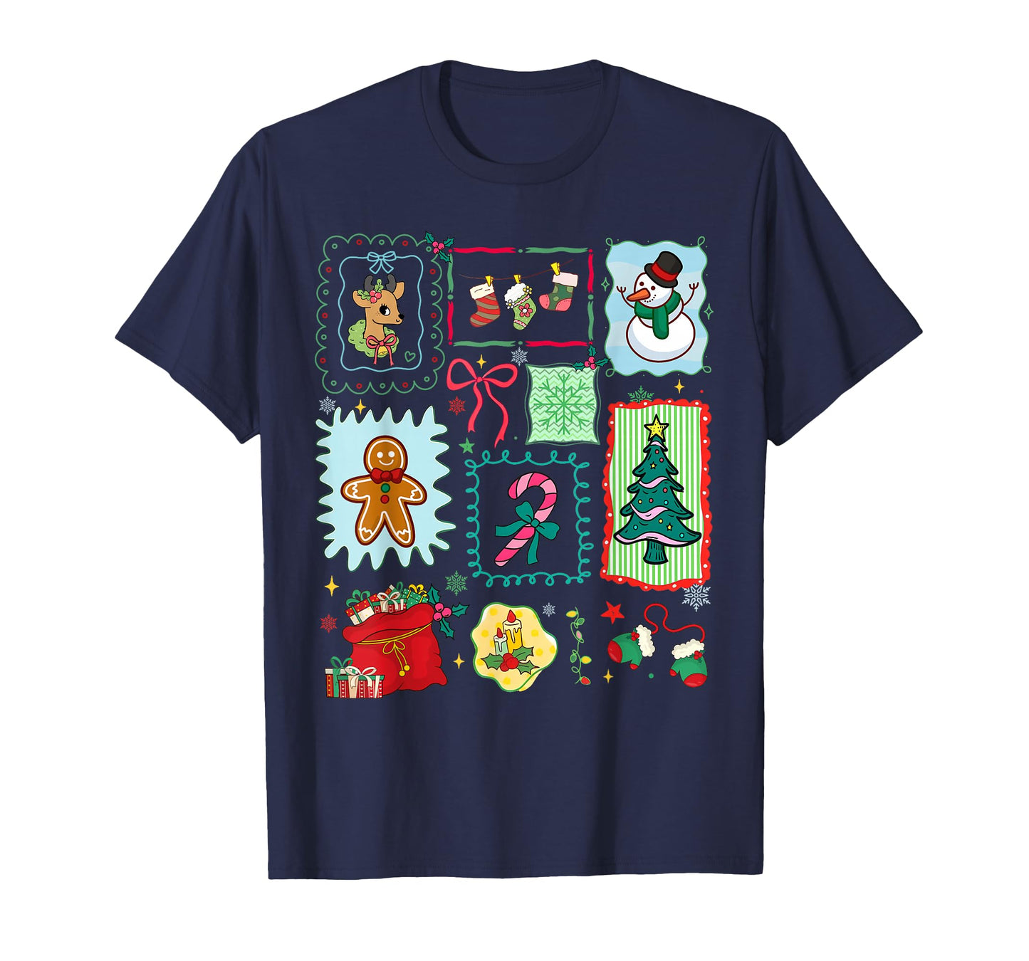 Merry Christmas Tree Santa Gingerbread Coquette Bow Snowman T-Shirt