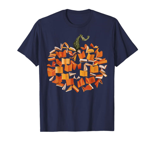 Vintage Book Pumpkin Autumn Fall Librarians Bookworm Teacher T-Shirt