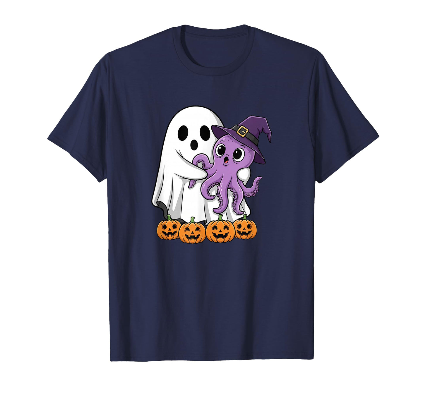 Funny Ghost Pumpkin Halloween Octopus Kids Mens Womens T-Shirt