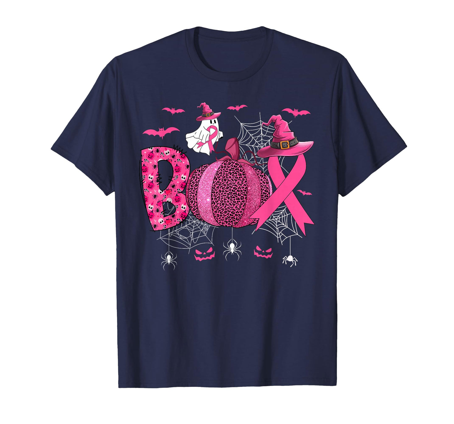Boo Breast Cancer Pink Ribbon Ghost Witch Pumpkin Halloween T-Shirt