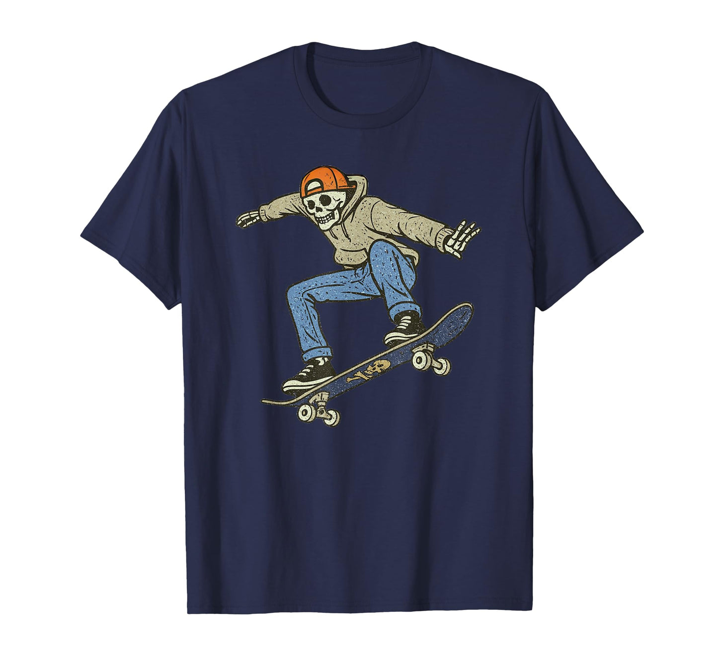 Vintage Skateboard Halloween Skeleton Funny Spooky Costume T-Shirt