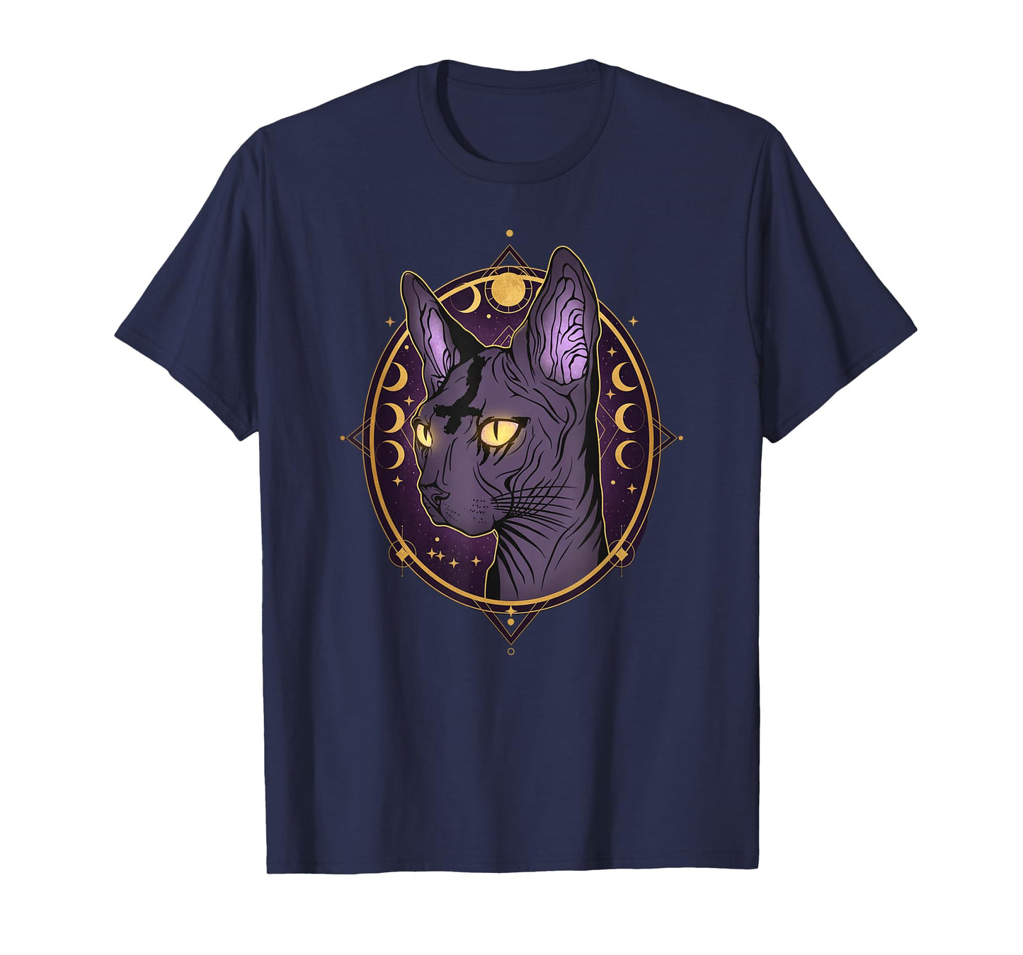 Celestial Sphynx Cat Art Moon Phases Witchy Goth T-Shirt