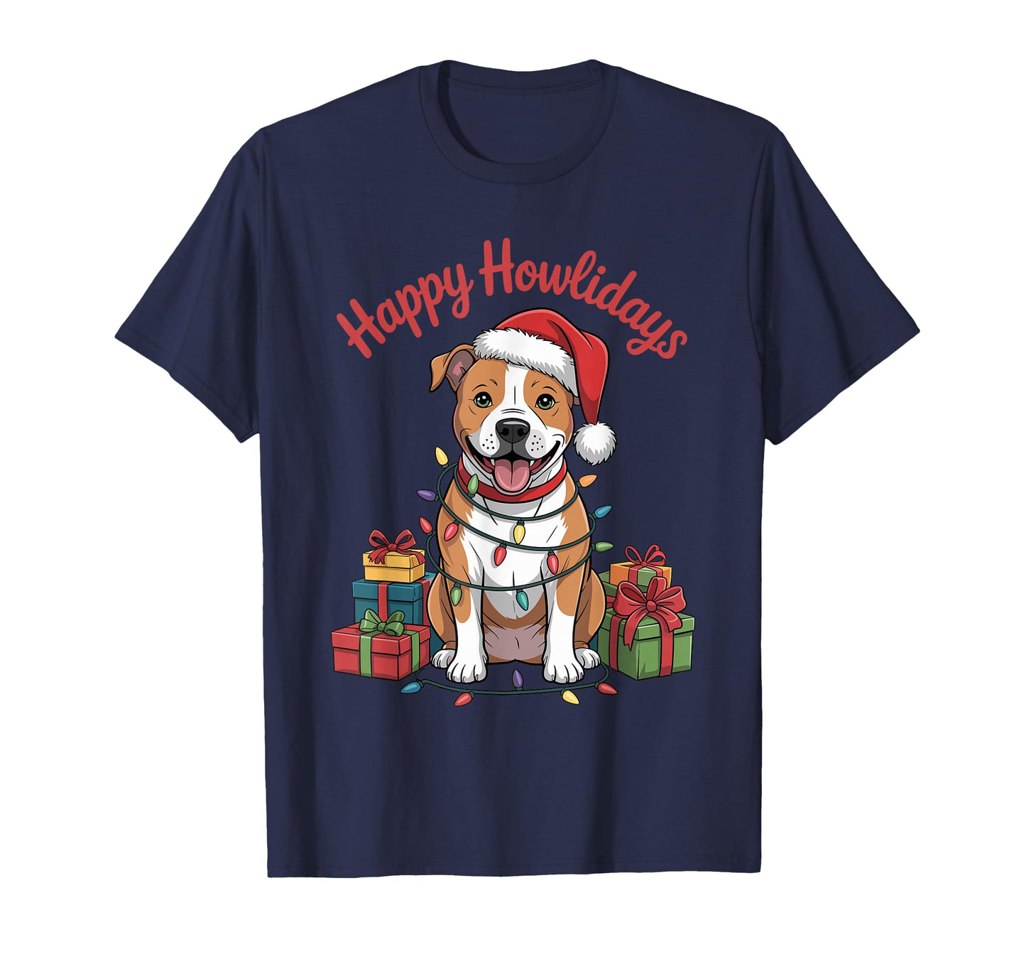 American Staffordshire Santa Hat Christmas Xmas Holiday T-Shirt