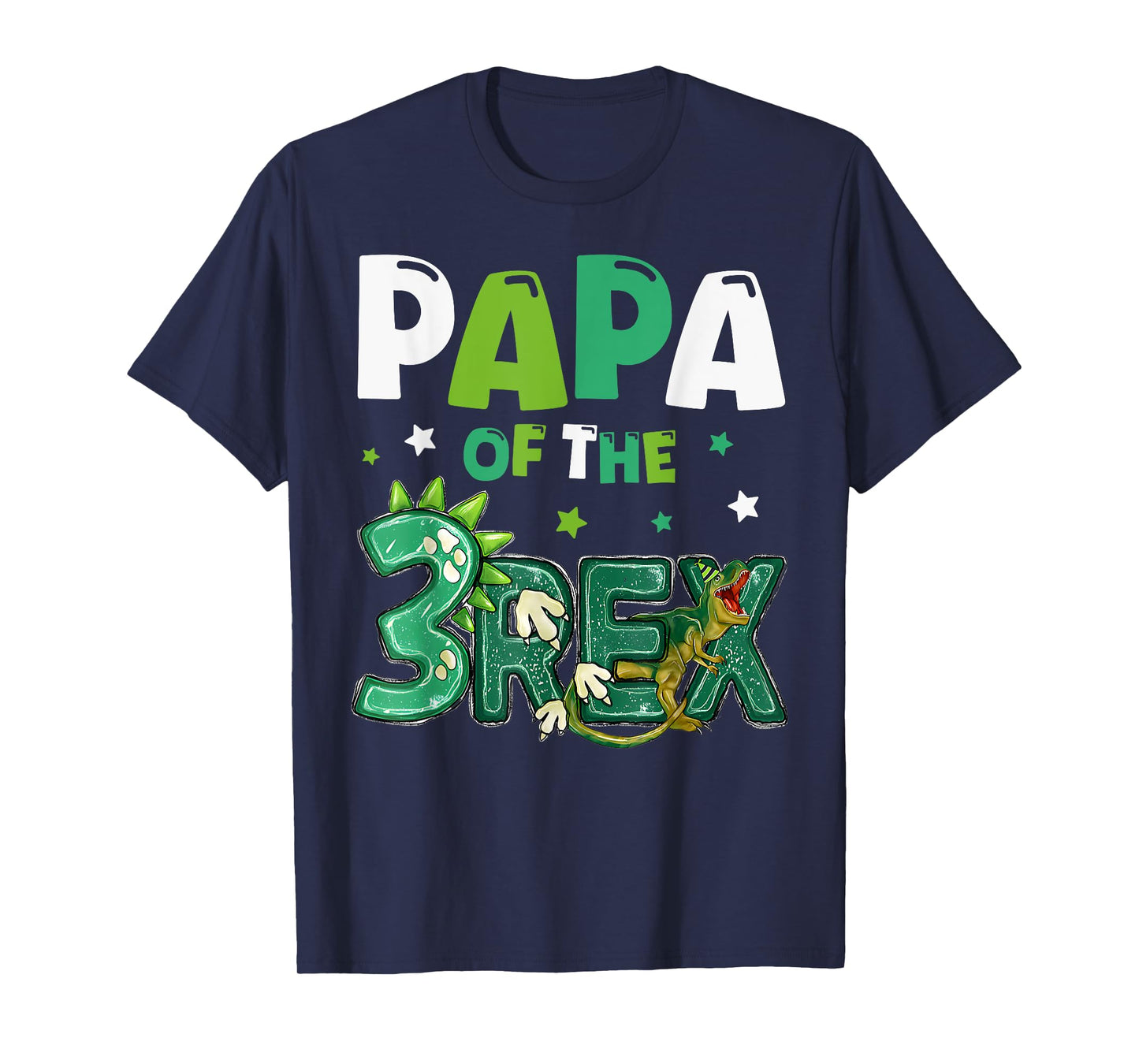 Papa of the Three Rex Birthday Dinosaur Family Matching T-Shirt