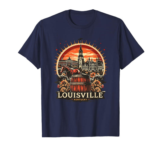 Vintage Louisville Kentucky Sunset Skyline Cityscape Retro T-Shirt