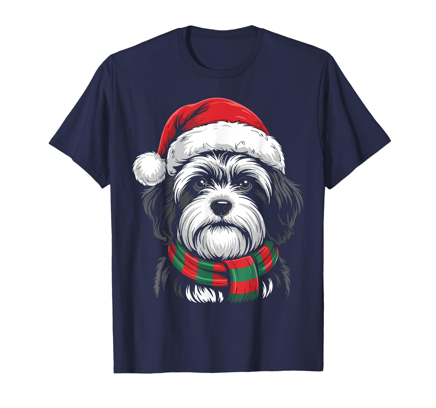 Lhasa Apso Dog Xmas Santa Hat Scarf Christmas Costume T-Shirt