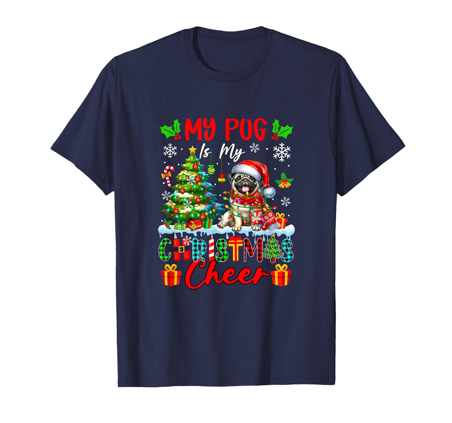 My Pug is My Xmas Cheer Funny Santa Dog Owner Kids T-Shirt