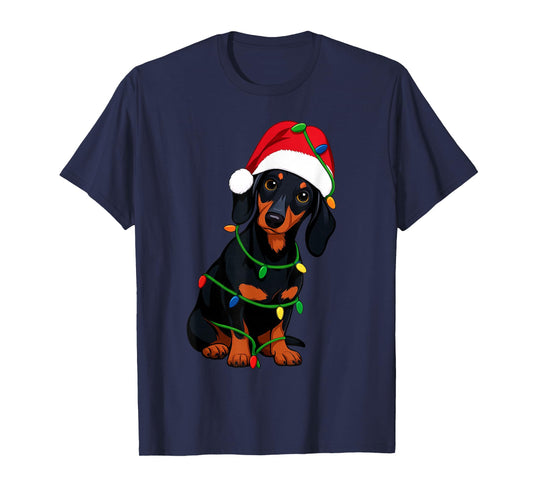 Dachshund Christmas Tree Lights Holiday Dog Lover T-Shirt