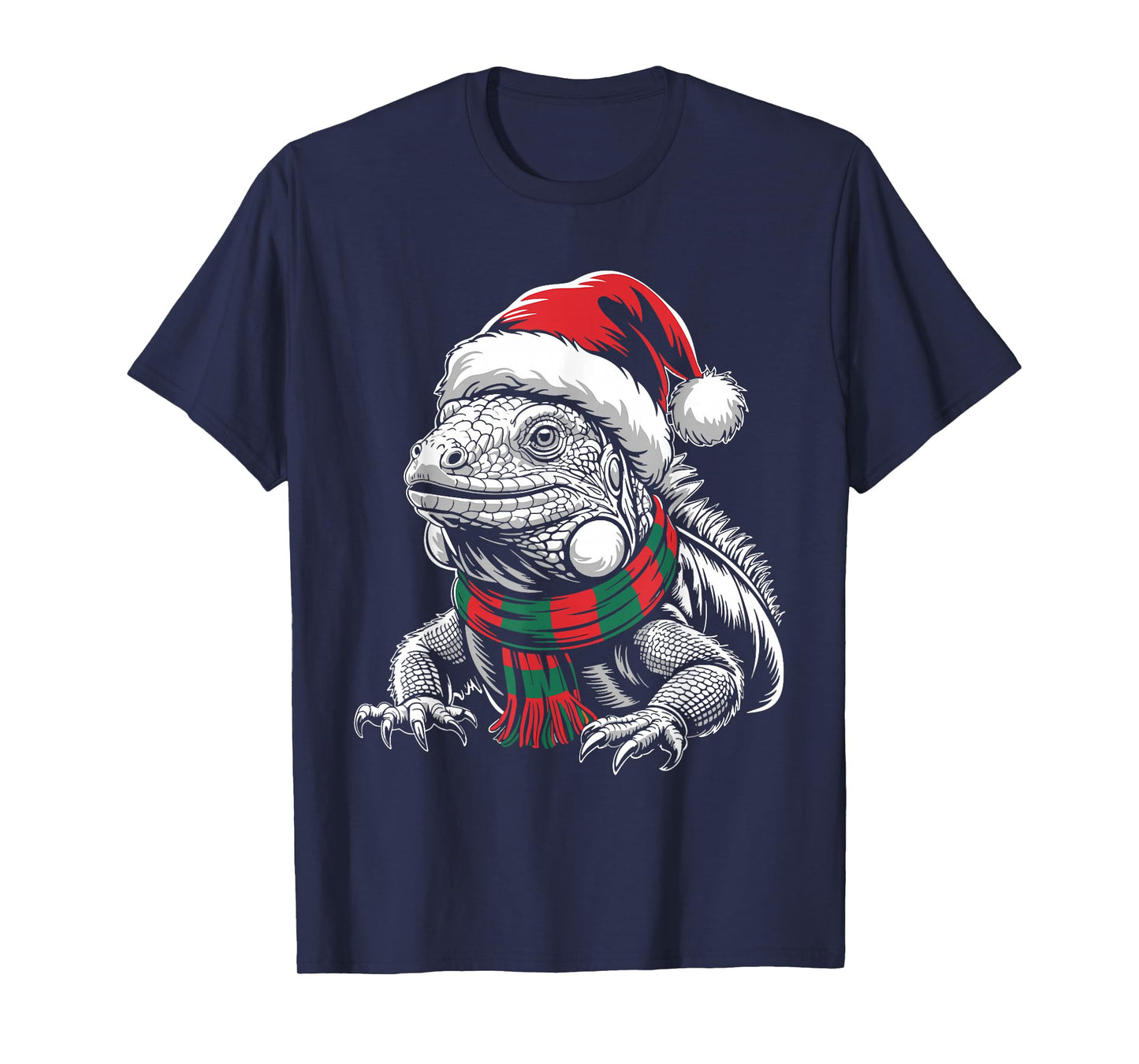 Iguana Xmas Santa Hat Scarf Christmas Costume T-Shirt