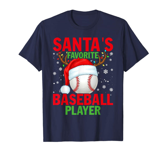 Santas Favorite Baseball Player Funny Christmas T-Shirt
