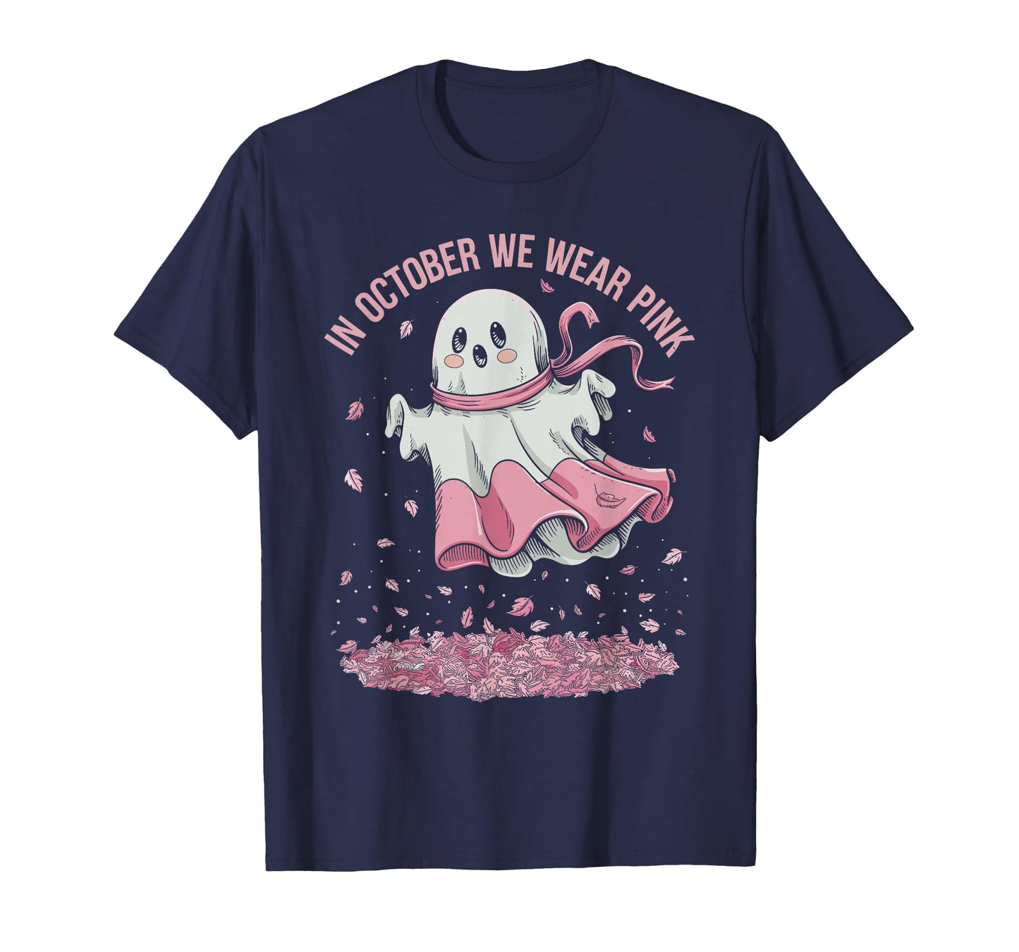 in October We Wear Pink Ghost Witch Breast Cancer Awareness T-Shirt