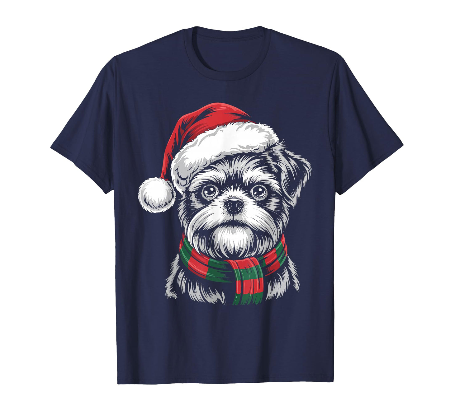 Brussels Griffon Dog Xmas Santa Hat Scarf Christmas Costume T-Shirt