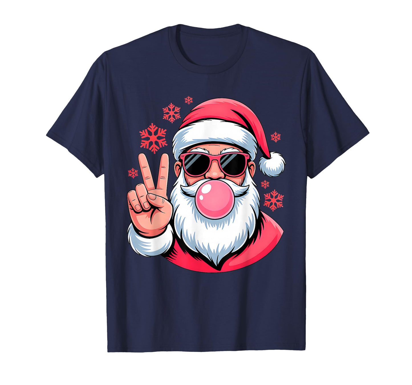 Retro Santa Christmas Blowing Bubble Pink Santa Xmas Funny T-Shirt