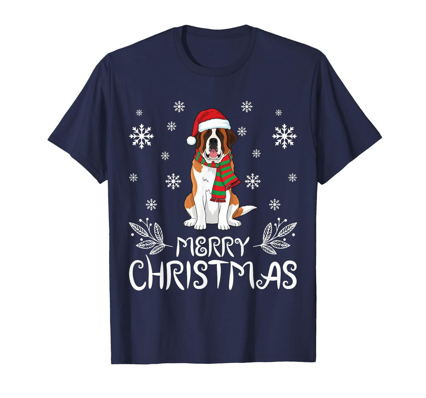 Merry Christmas St Bernard Dog Funny Ugly Christmas T-Shirt