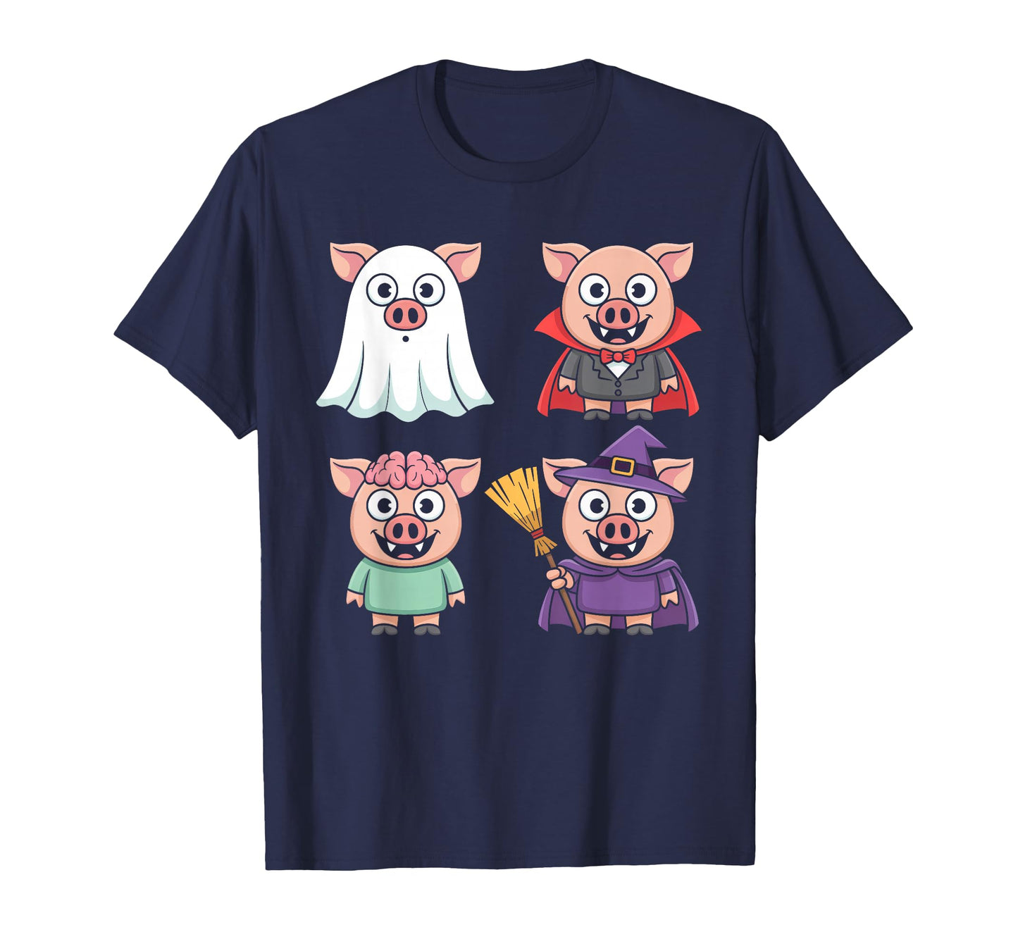 Pig Spooky Witch Boo Zombie Cute Pig Halloween Boys & Girls T-Shirt