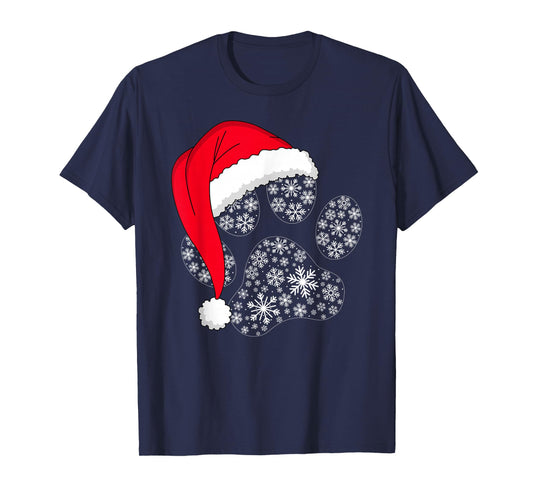 Dog Paw Christmas Santa Hat Funny Puppy Dog Lover Xmas T-Shirt