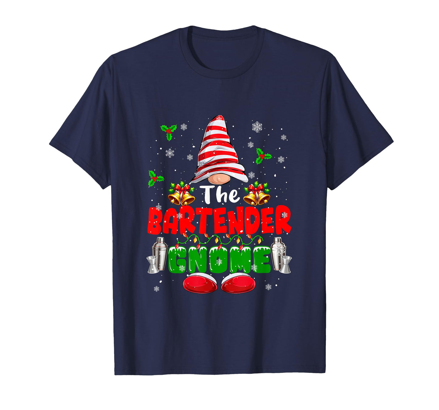 The Bartender Gnome Christmas Colorful Costume Job Team T-Shirt