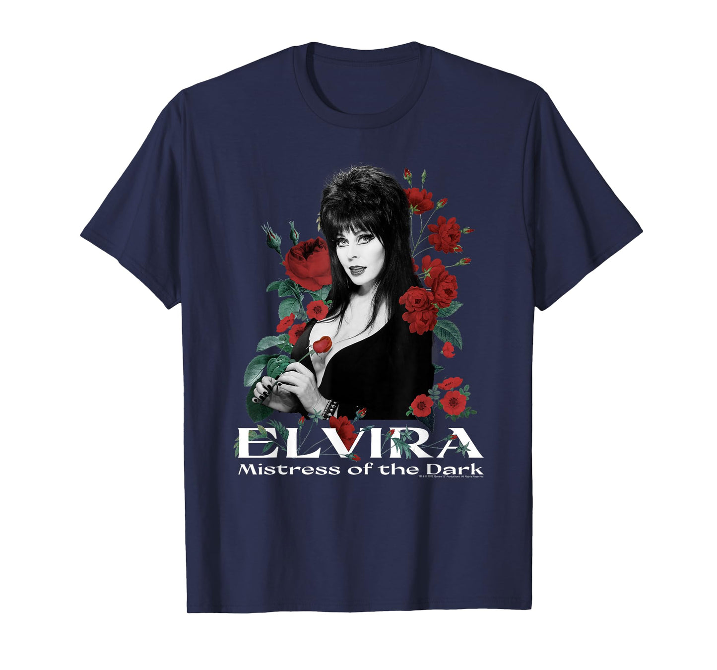 Elvira Mistress of the Dark Red Roses Portrait T-Shirt