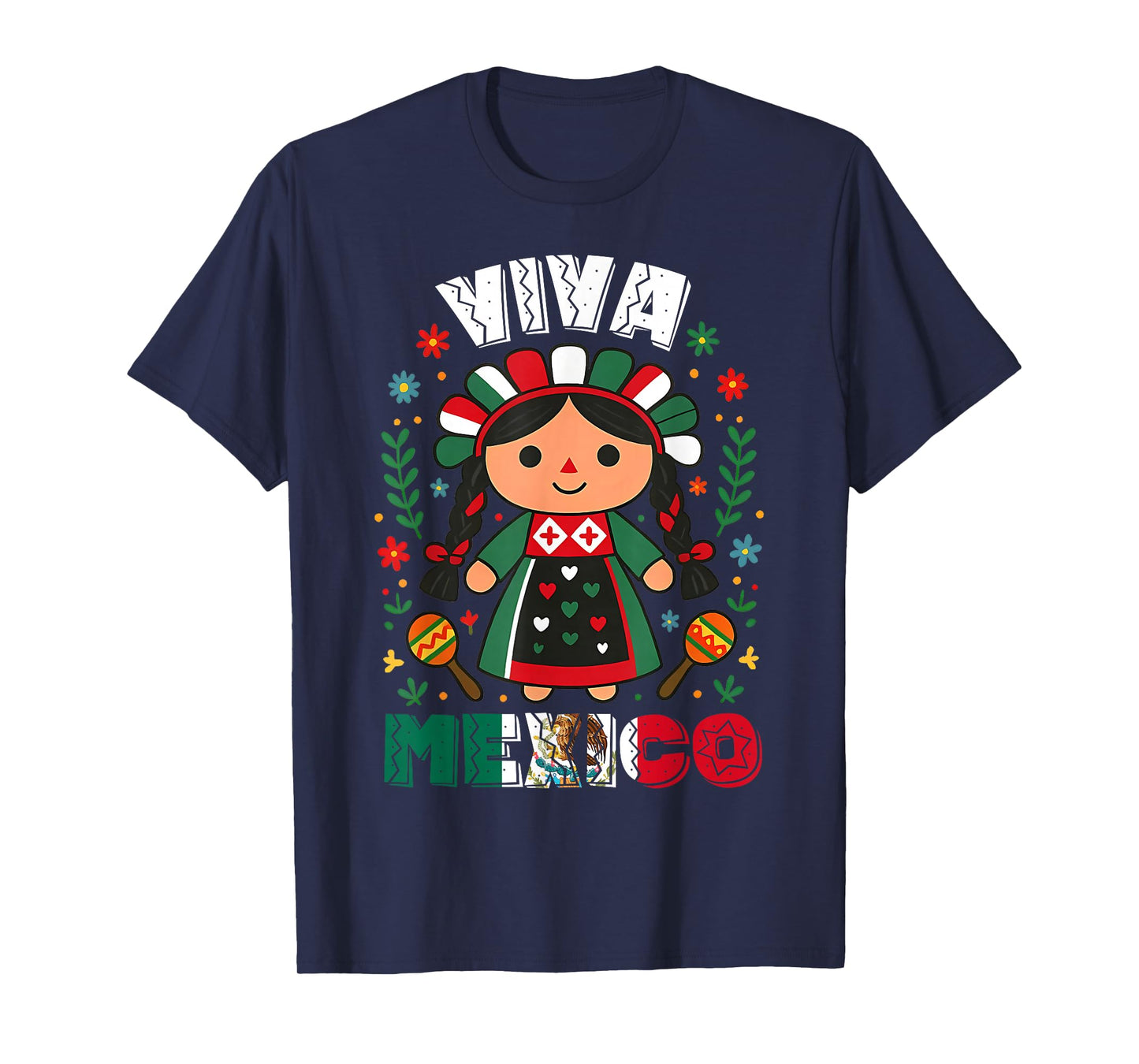 Viva Mexico Mexican Girl Flag Independence Day Girls Kids T-Shirt