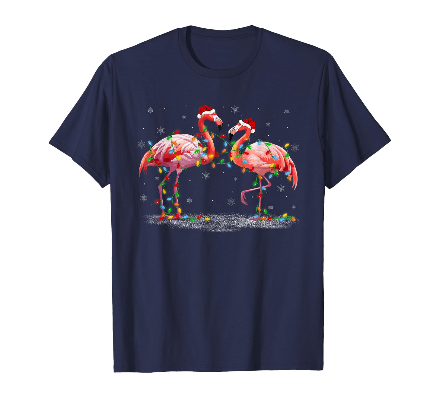 Xmas Lights Santa Hat Flamingo Christmas Pajamas T-Shirt