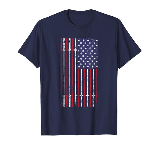 USA Flag Barbell T-Shirt for Women Men