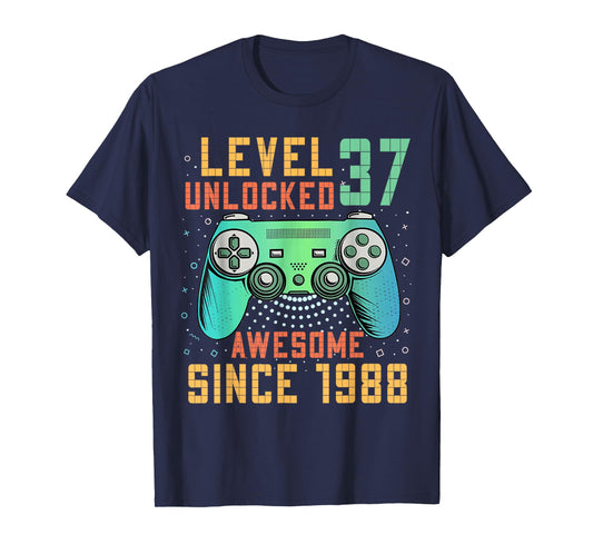 37th Birthday Gamer 37 Year Old Bday Men Game Level Unlocked T-Shirt
