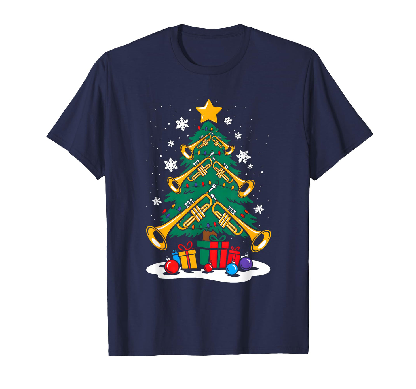 Christmas Trumpet Player Xmas Tree Funny Music Lover Santa T-Shirt