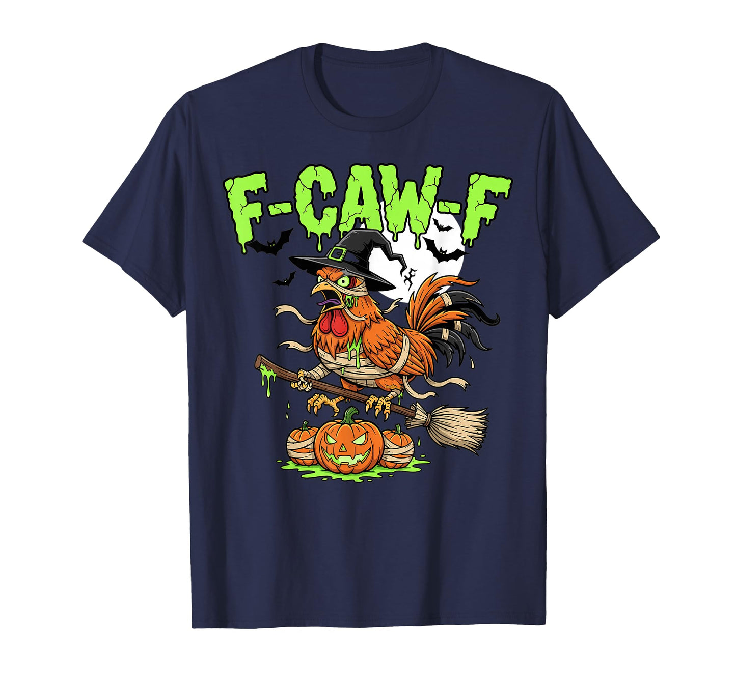 Halloween Chicken Witch Broomstick Pumpkin Design T-Shirt
