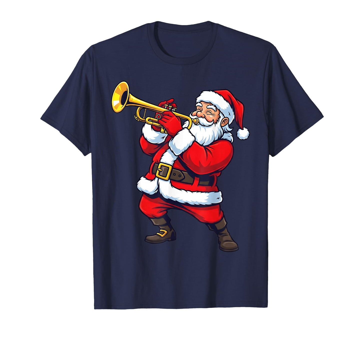 Trumpet Marching Band Musician Christmas Santa Playing Music T-Shirt