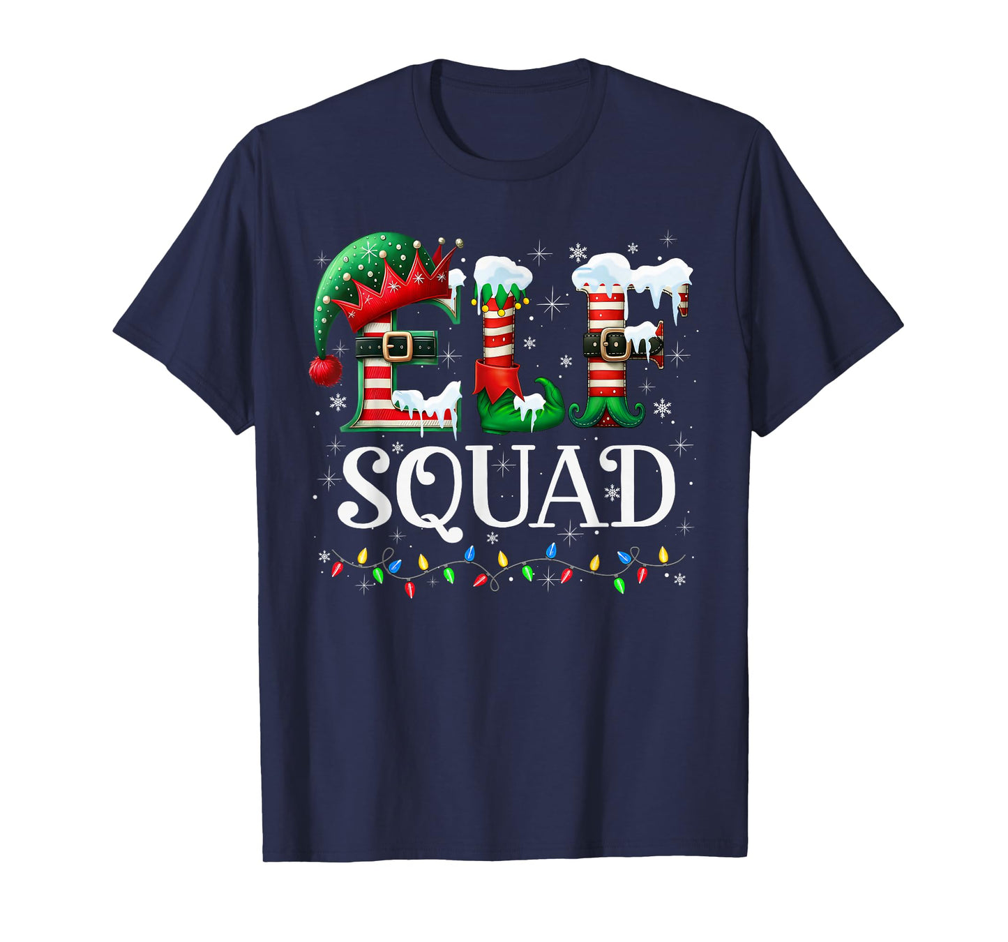 Elf Squad Family Merry Christmas Santa Holiday Xmas Lights T-Shirt