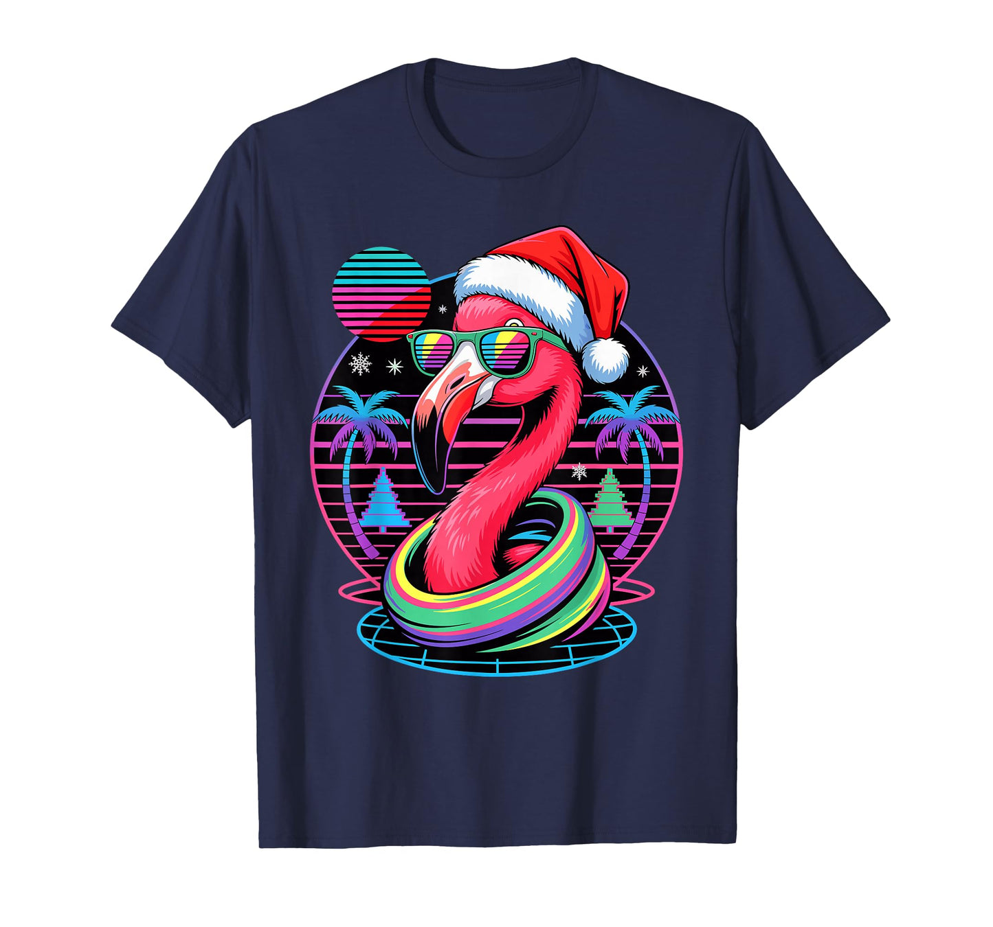 Christmas Synthwave Flamingo Sunglasses Flamingos T-Shirt