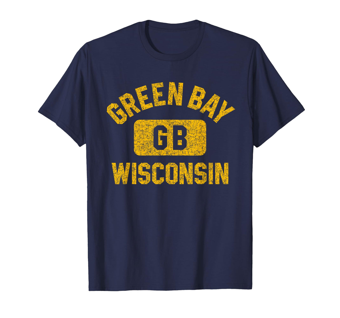 Green Bay Wisconsin GB Gym Style Distressed Amber Print T-Shirt