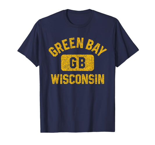 Green Bay Wisconsin GB Gym Style Distressed Amber Print T-Shirt