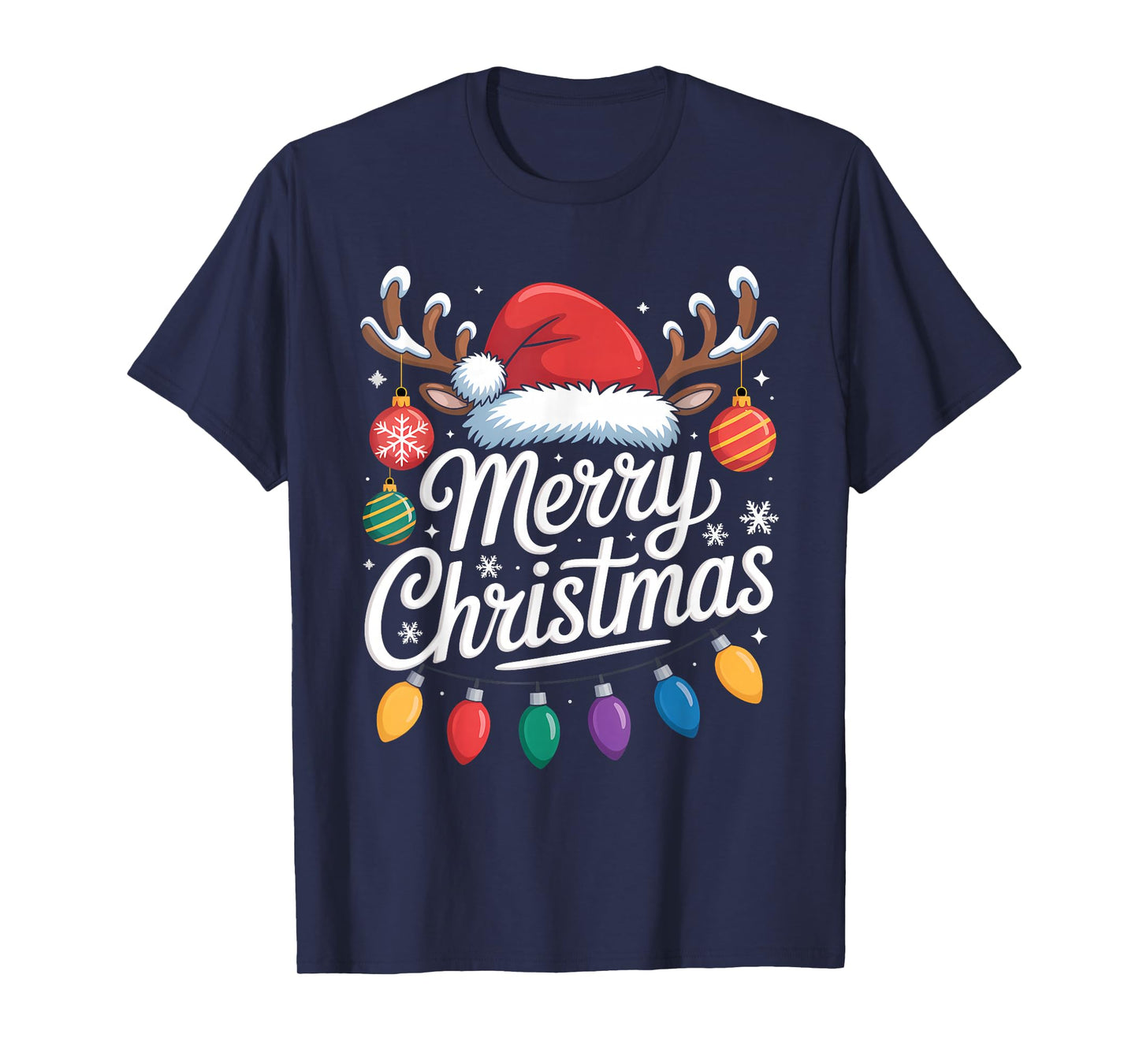 Merry Christmas Red Santa Hat Reindeer Xmas Matching Family T-Shirt