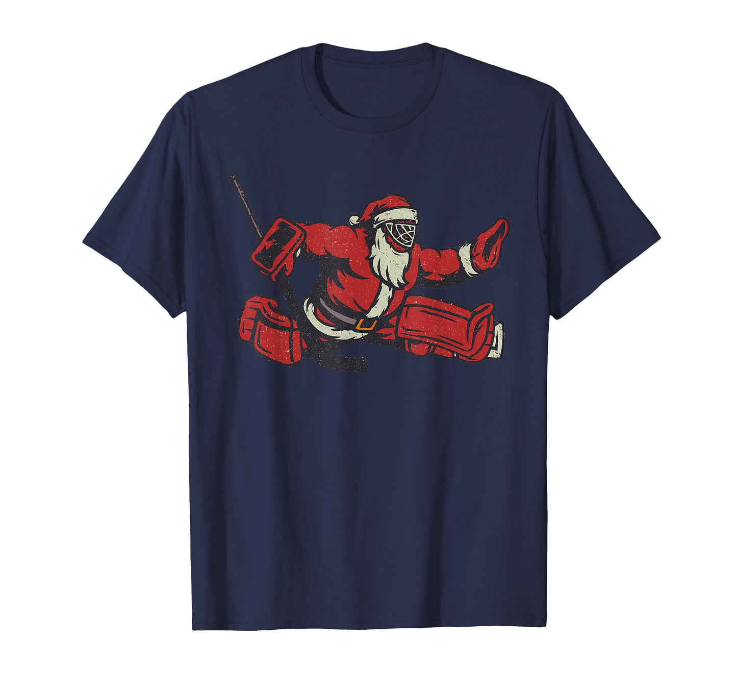 Santa Playing Hockey Goalie Christmas Vintage Funny Xmas T-Shirt