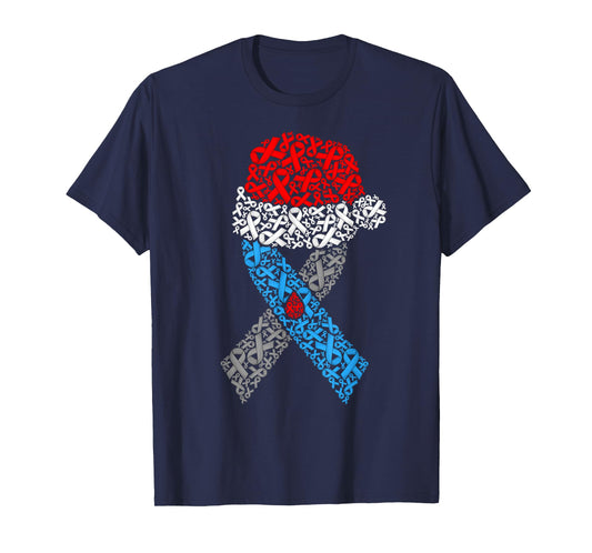 Diabetes Awareness Grey & Blue Ribbon Santa Hat Christmas T-Shirt