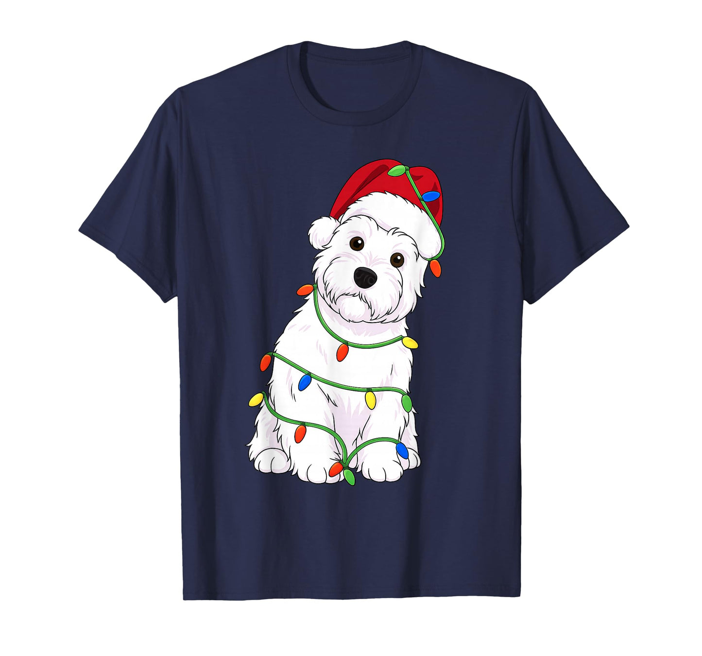 West Highland White Terrier Christmas Tree Lights Holiday T-Shirt