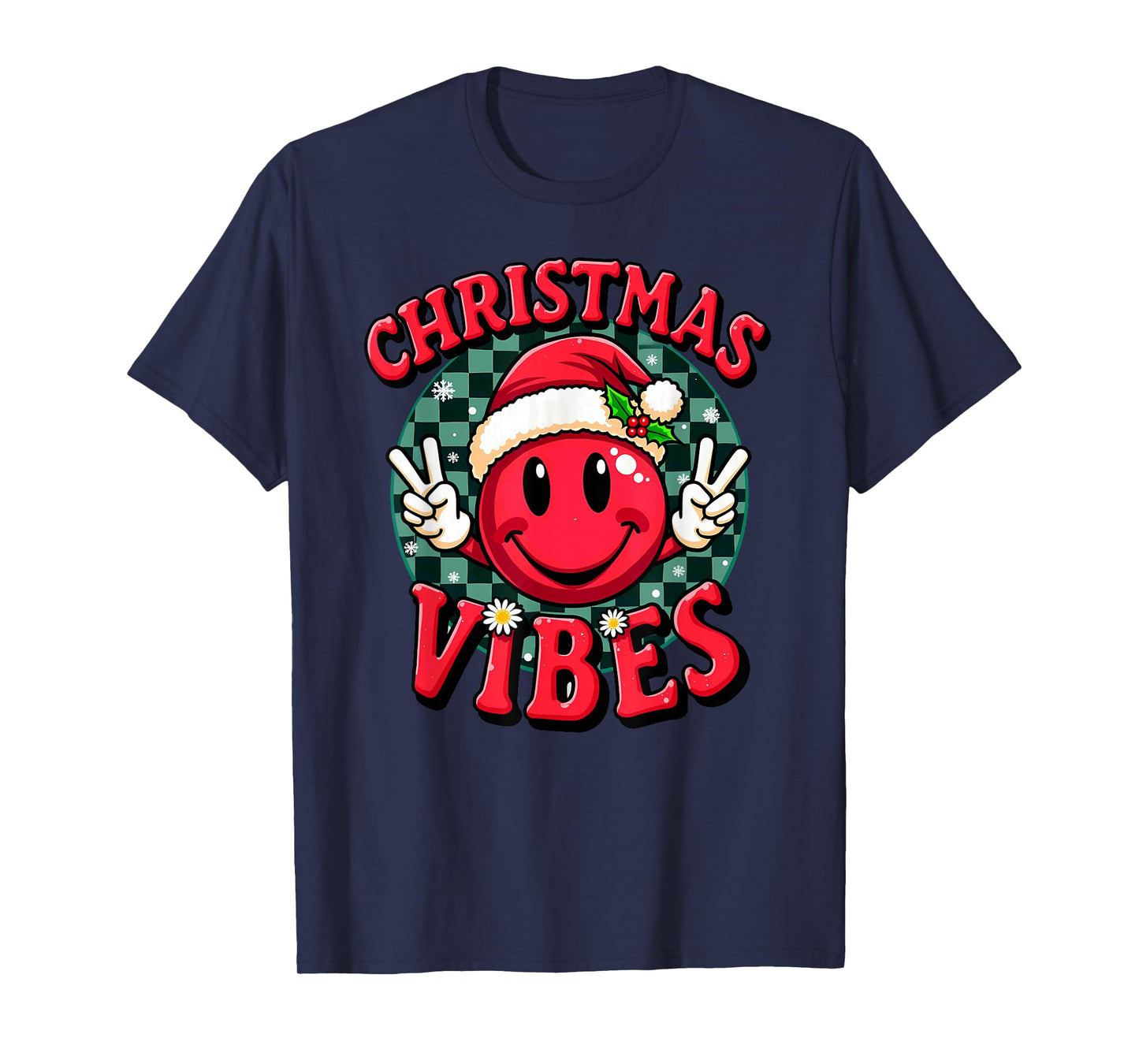 Santa Hat Smile Emoticon Christmas Vibes T-Shirt