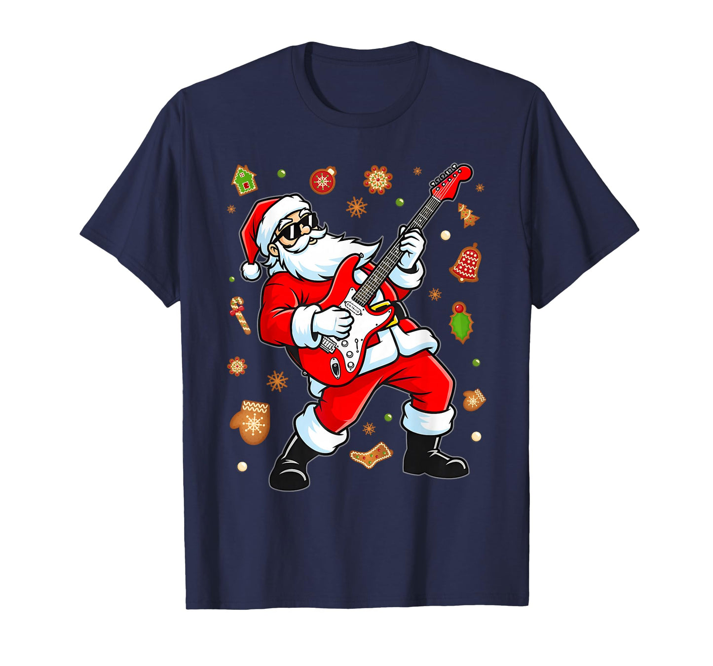 Santa Playing Guitar Christmas Pajama Musician Guitarist T-Shirt